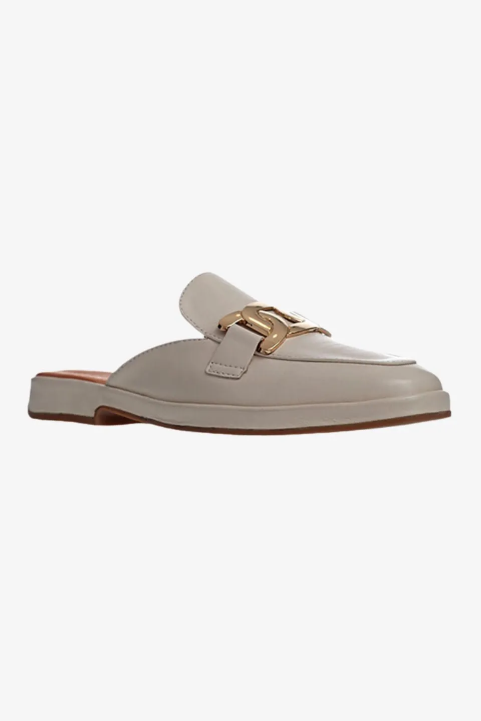 Lifeline Cream Leather Gold Buckle Loafer