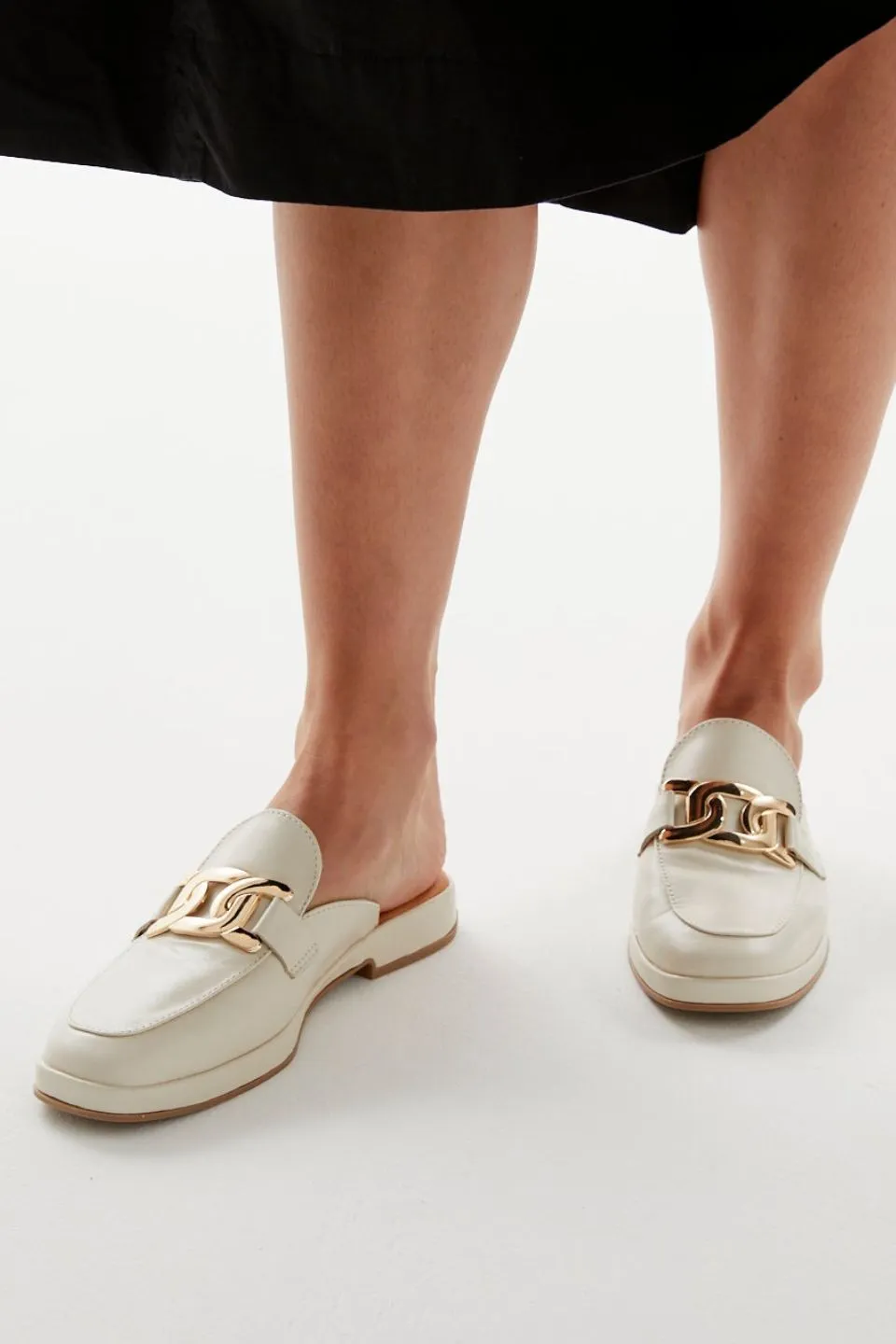 Lifeline Cream Leather Gold Buckle Loafer