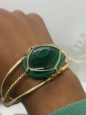 Malachite Brass 40x30mm Oval Bracelet Wire wrapped Handmade