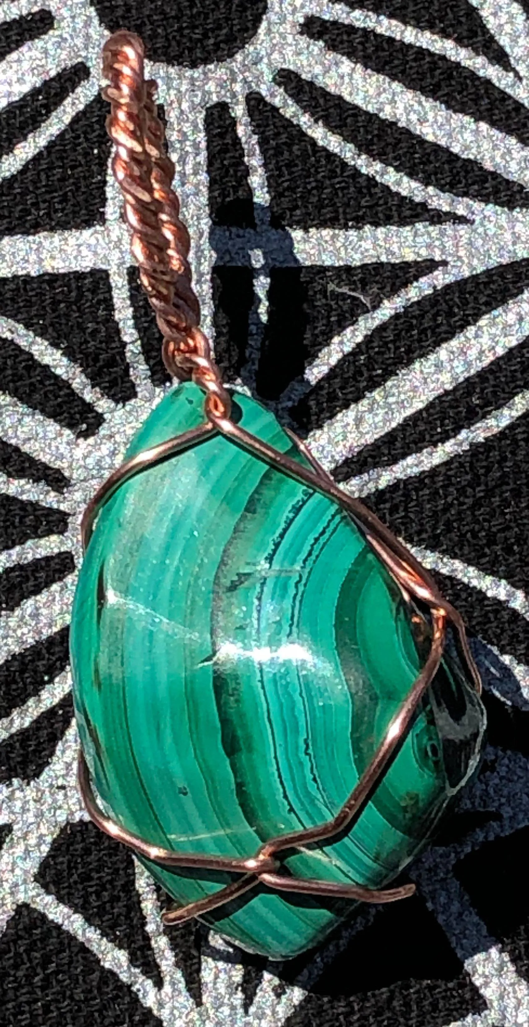 Malachite Tumble Stone Crystal Copper Wirewrapped Pendant