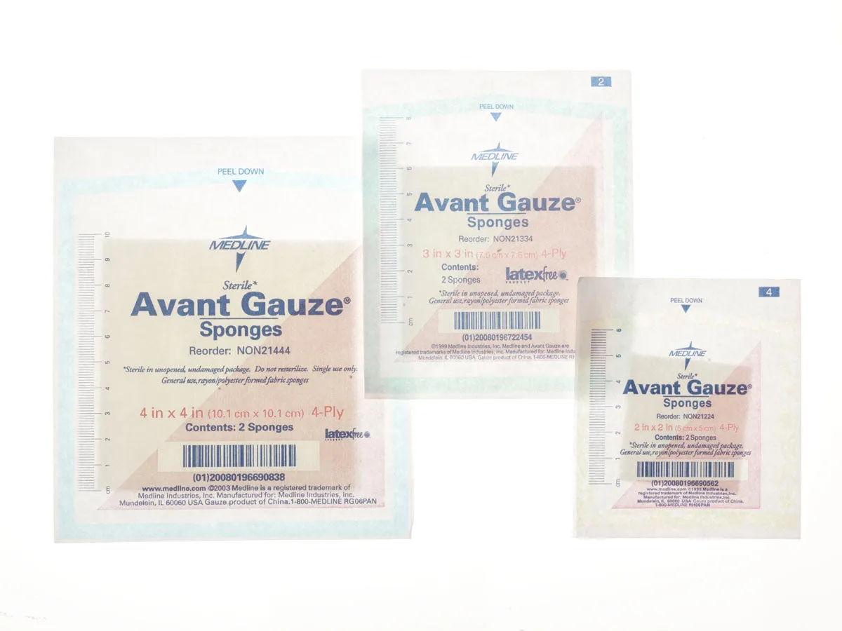 Medline NON21444 Avant Gauze Non-Woven Sterile Sponges, 4" x 4"