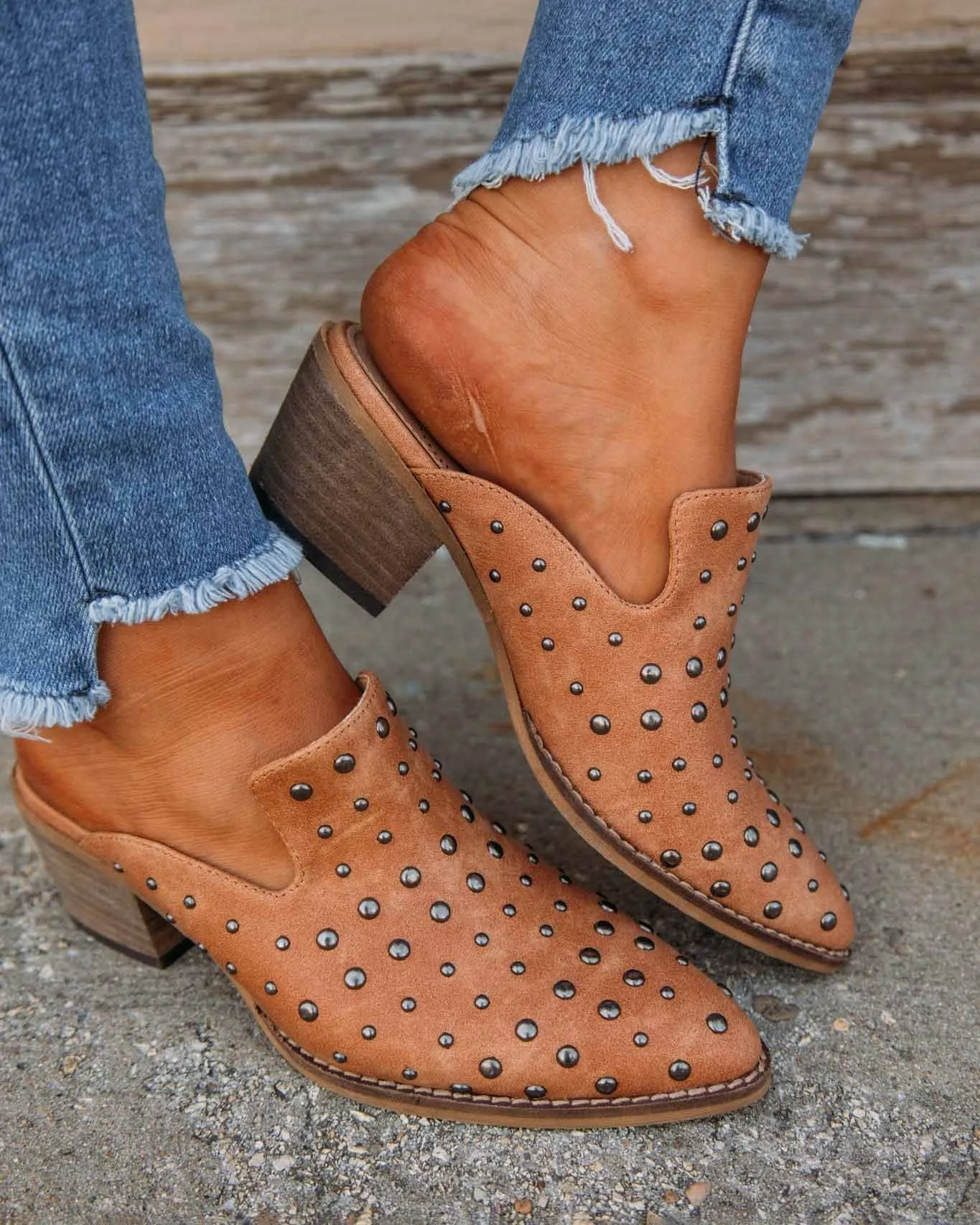 Melarey Studded Faux Leather Mules