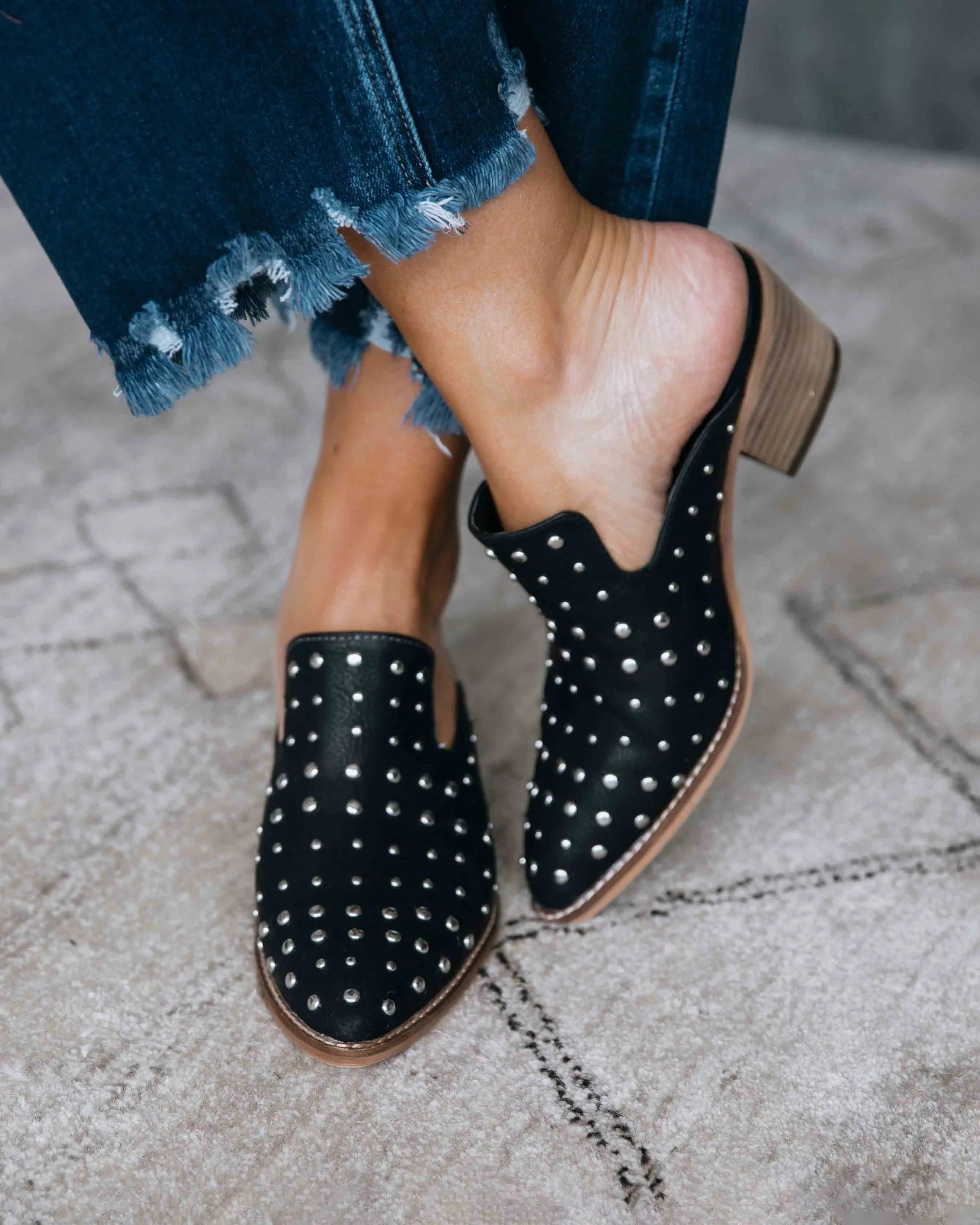 Melarey Studded Faux Leather Mules