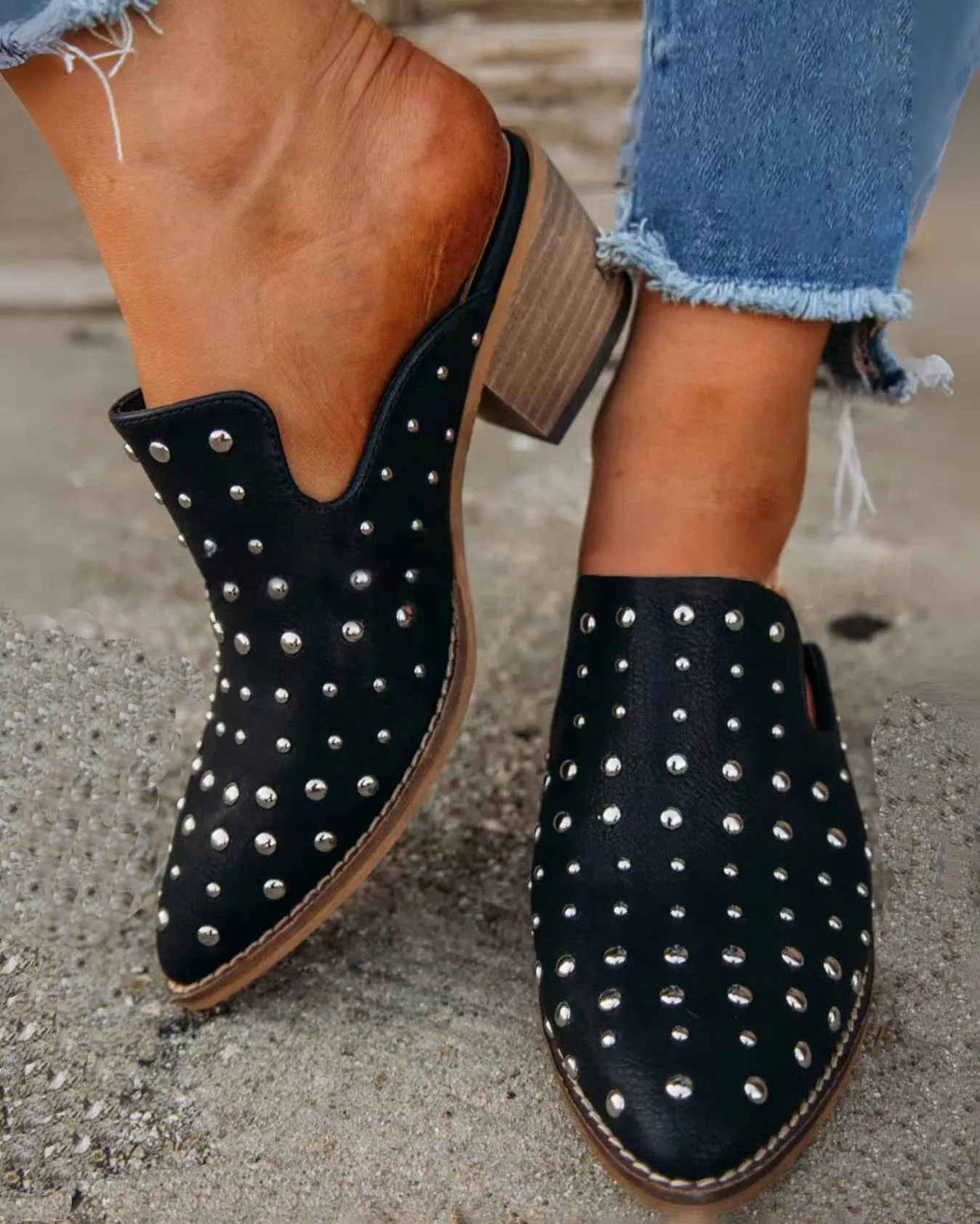 Melarey Studded Faux Leather Mules