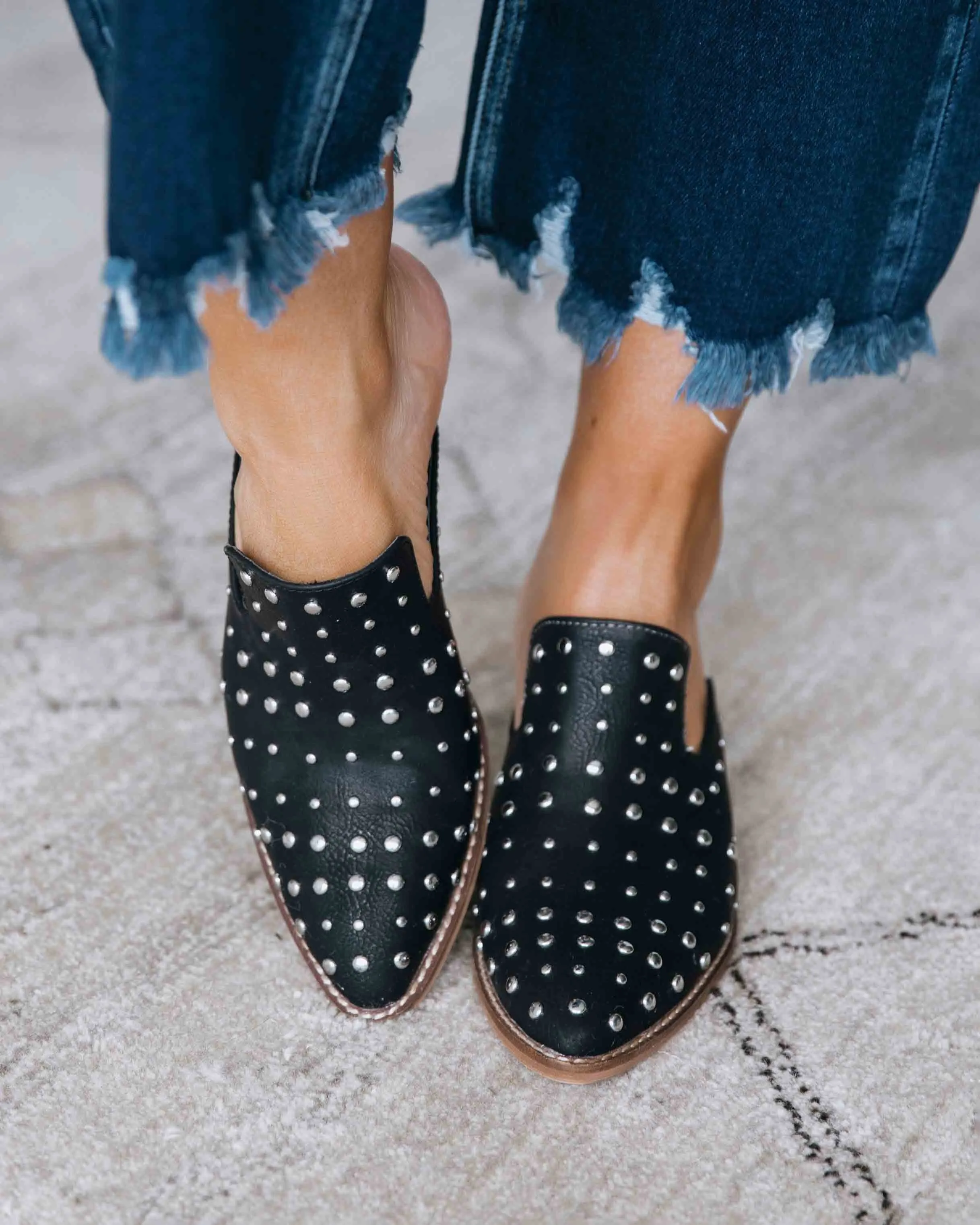 Melarey Studded Faux Leather Mules