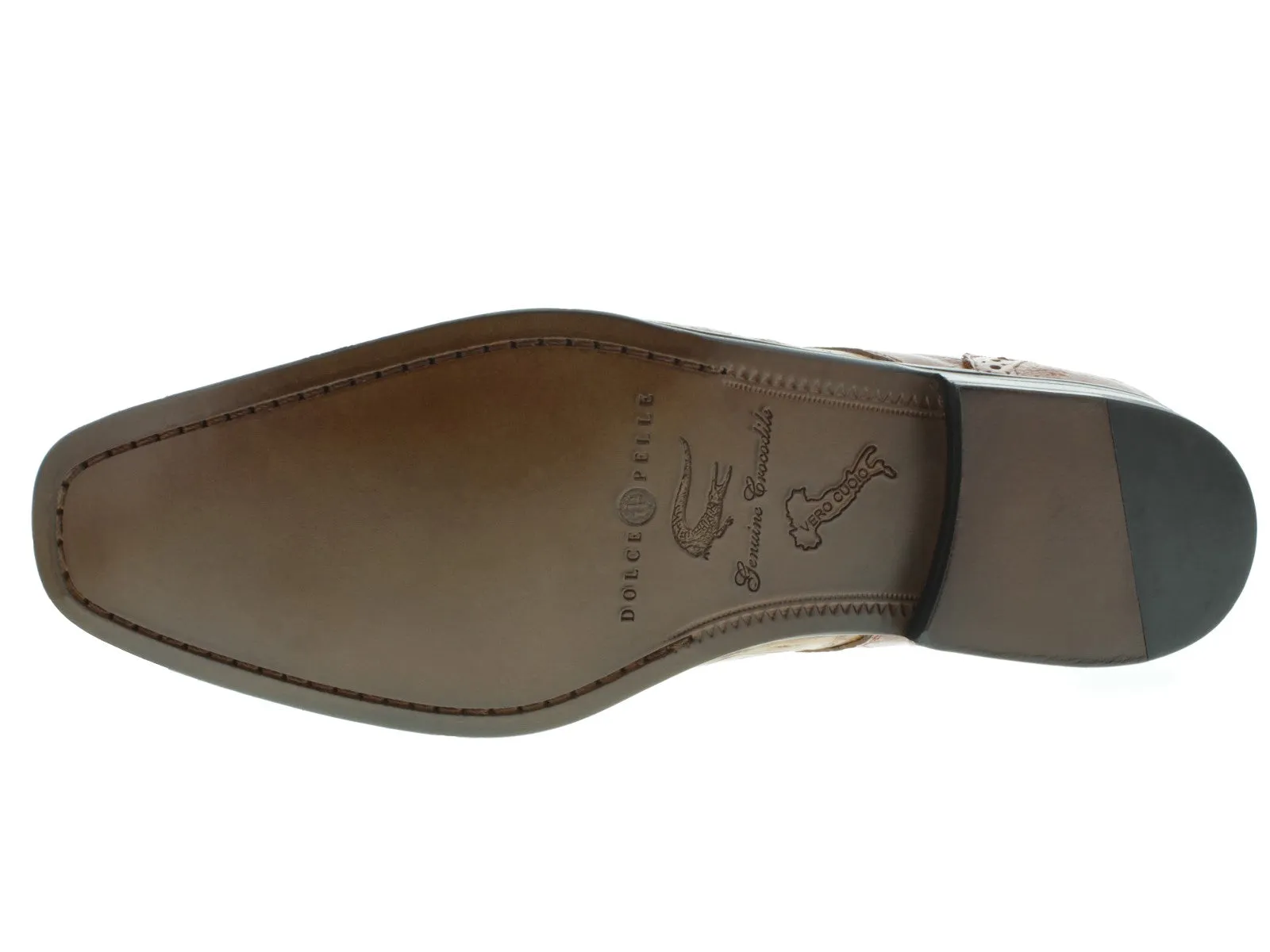 Mens Cognac Full Crocodile Skin Exotic Derby Dress Shoes - Dolce Pelle