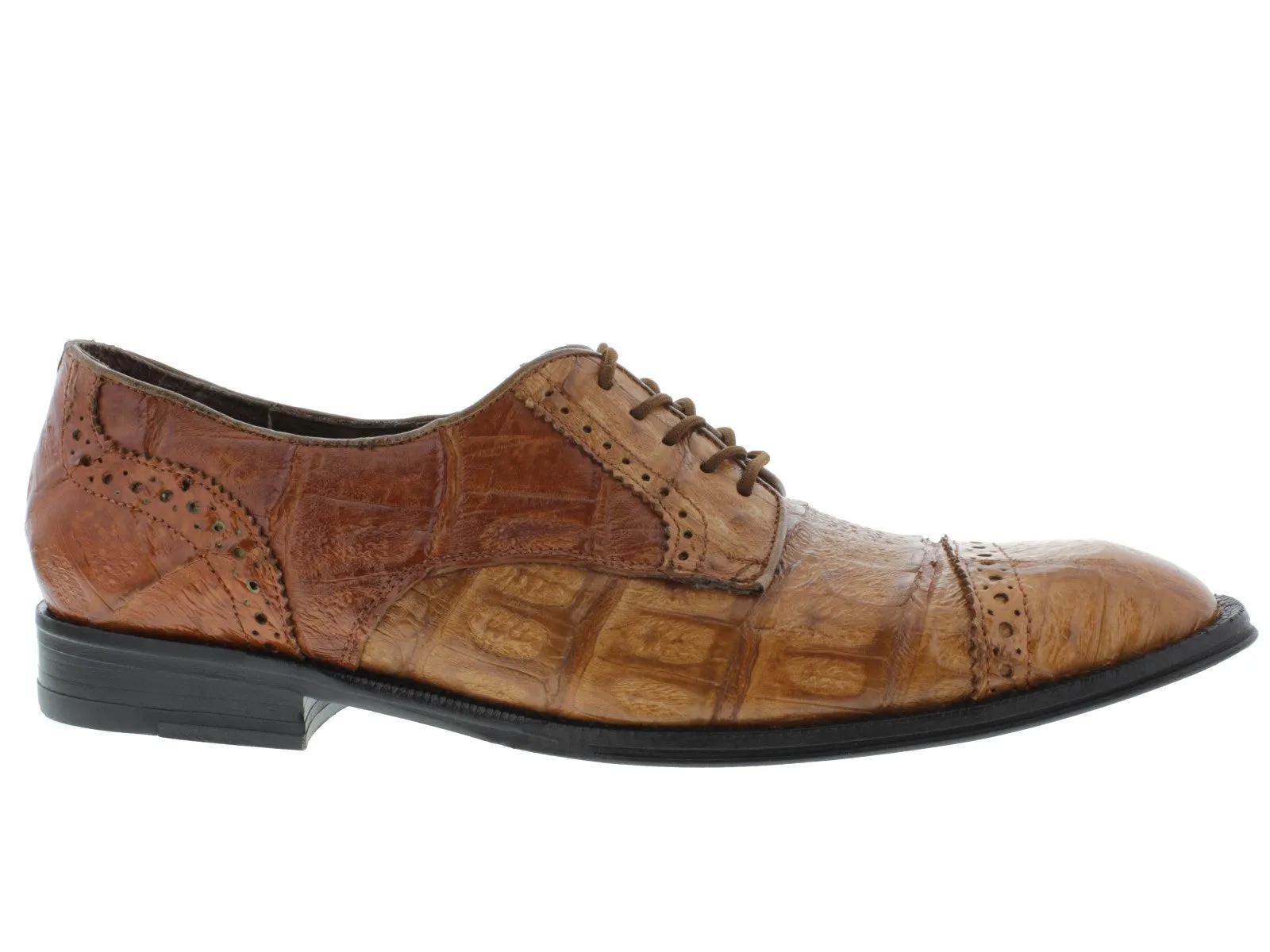Mens Cognac Full Crocodile Skin Exotic Derby Dress Shoes - Dolce Pelle
