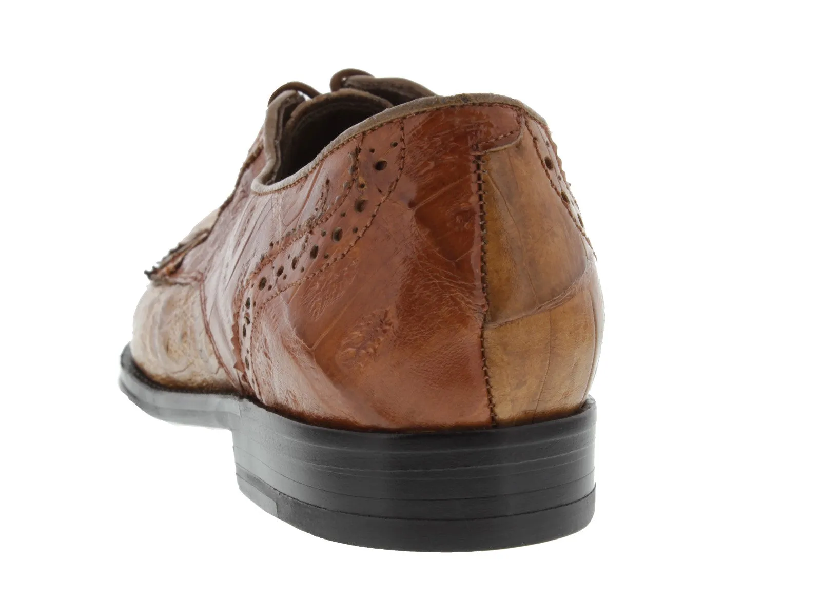Mens Cognac Full Crocodile Skin Exotic Derby Dress Shoes - Dolce Pelle