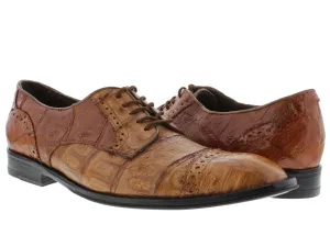 Mens Cognac Full Crocodile Skin Exotic Derby Dress Shoes - Dolce Pelle
