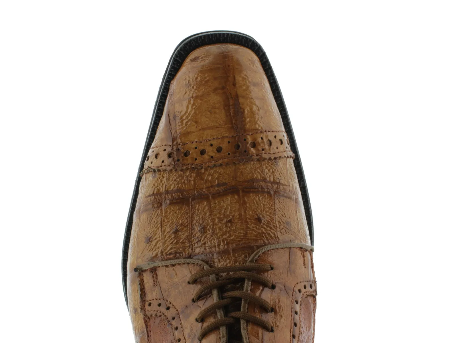 Mens Cognac Full Crocodile Skin Exotic Derby Dress Shoes - Dolce Pelle