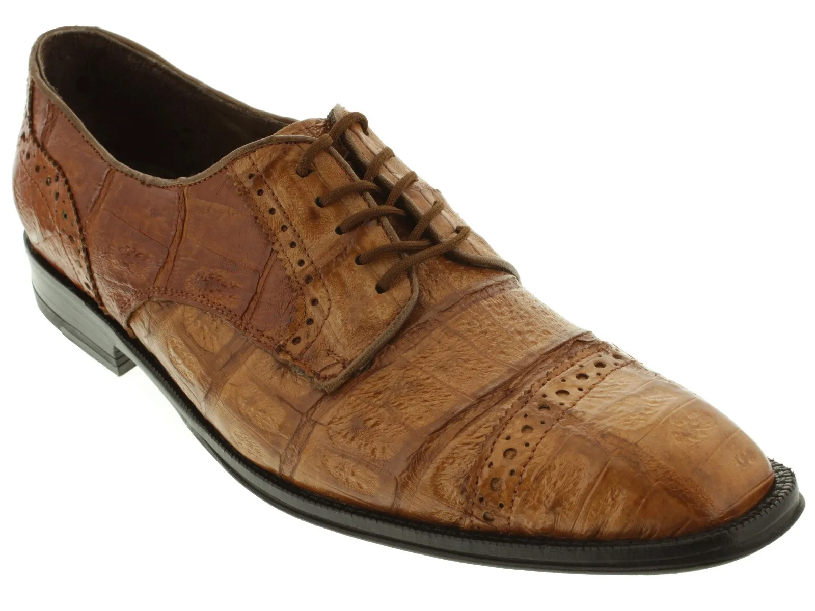 Mens Cognac Full Crocodile Skin Exotic Derby Dress Shoes - Dolce Pelle