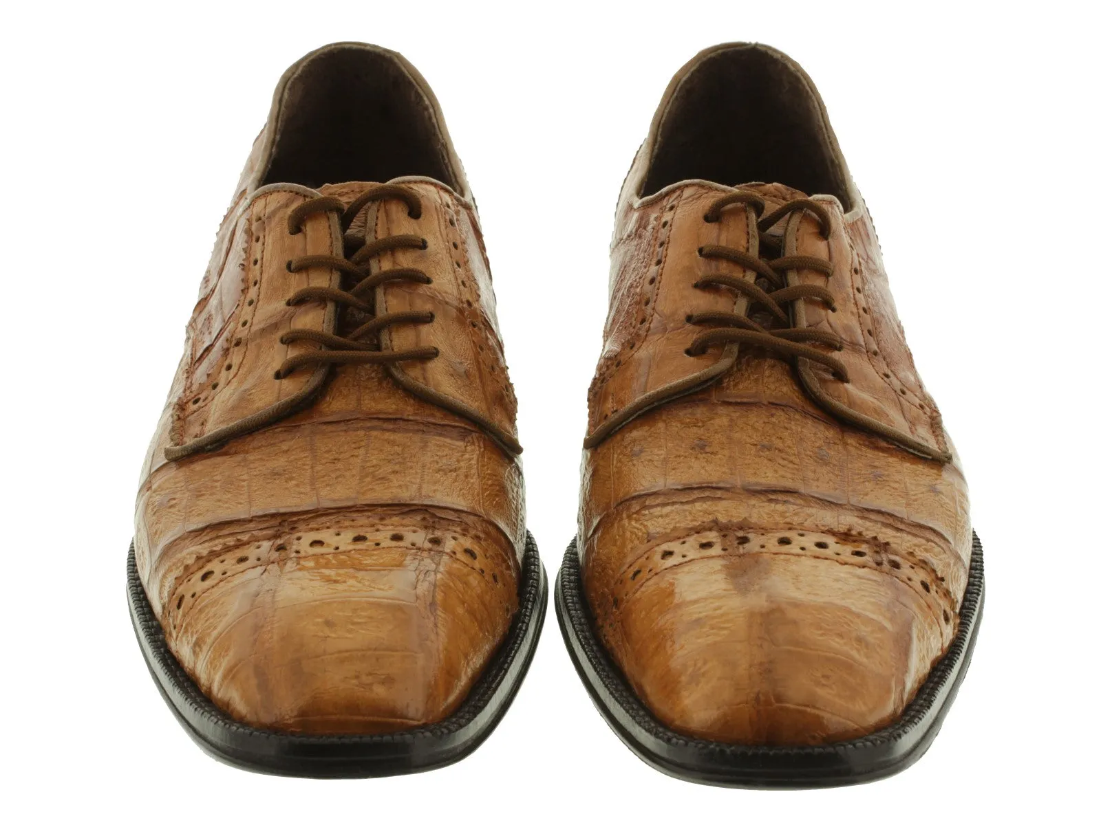Mens Cognac Full Crocodile Skin Exotic Derby Dress Shoes - Dolce Pelle