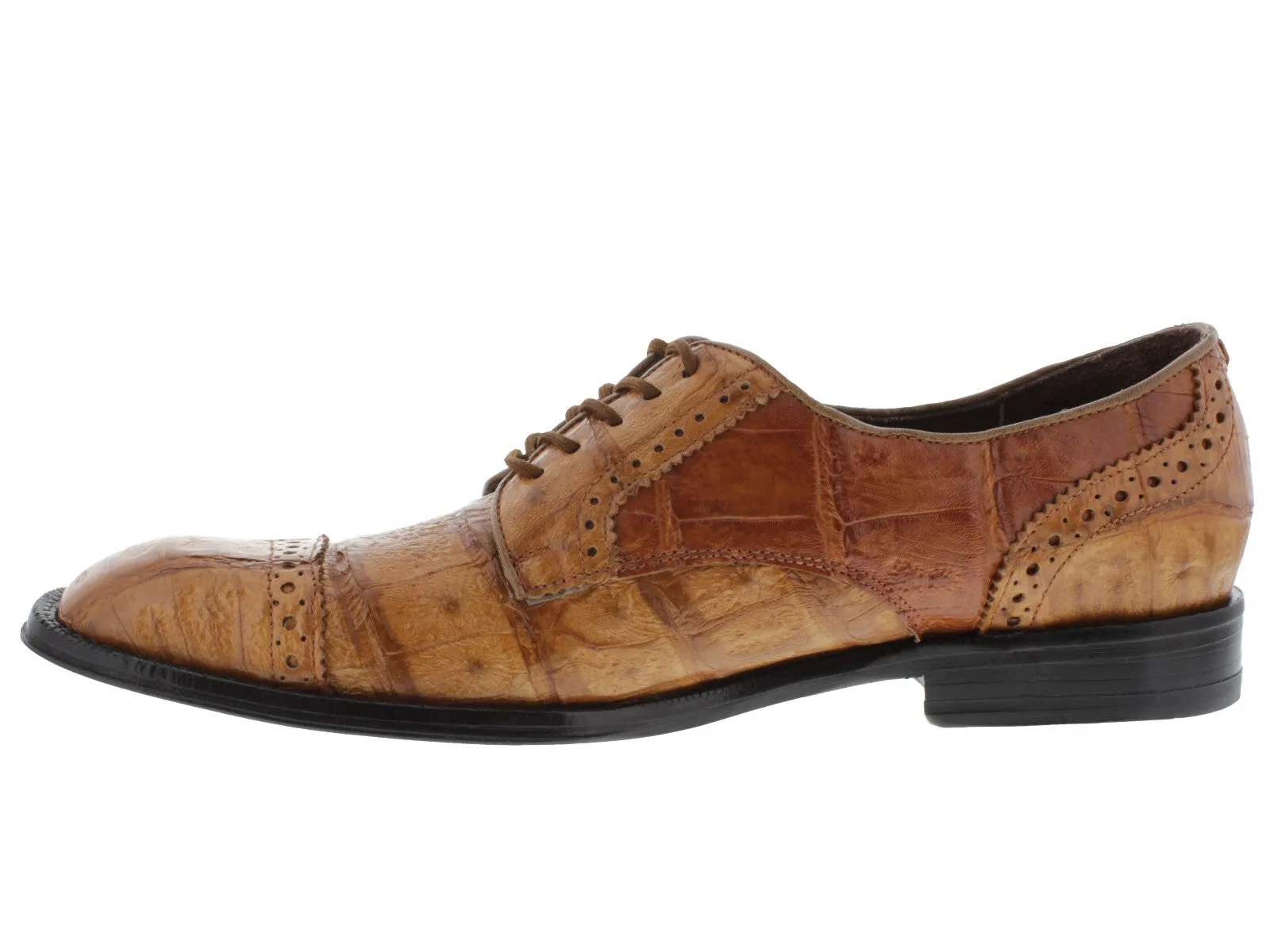 Mens Cognac Full Crocodile Skin Exotic Derby Dress Shoes - Dolce Pelle