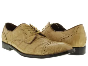 Mens Sand Full Crocodile Skin Exotic Derby Dress Shoes - Dolce Pelle