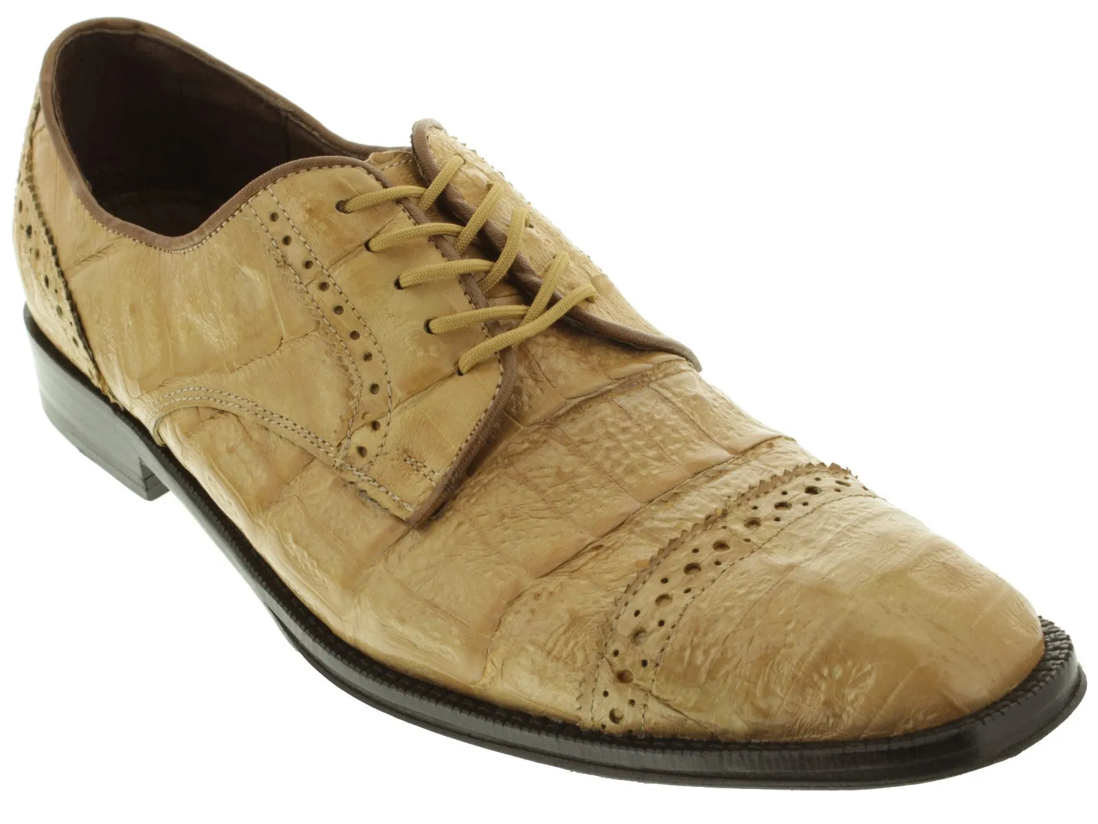 Mens Sand Full Crocodile Skin Exotic Derby Dress Shoes - Dolce Pelle