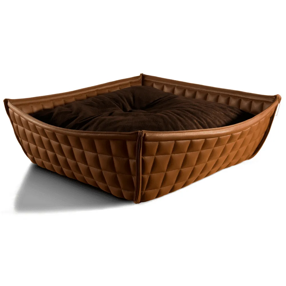 Orthopedic Cat Bed By Pet Interiors- Brown Leather Bowl