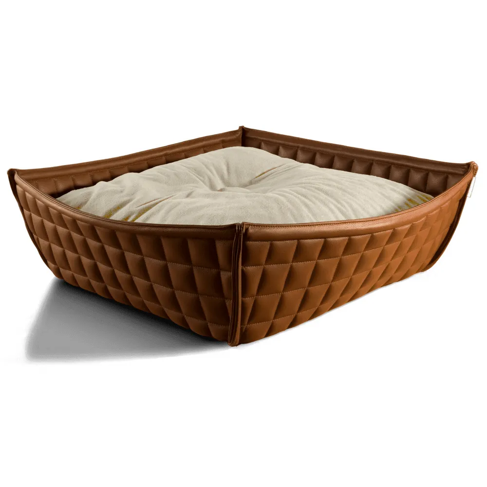 Orthopedic Cat Bed By Pet Interiors- Brown Leather Bowl
