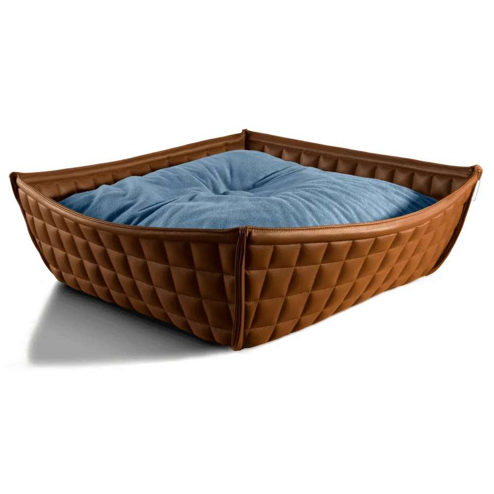 Orthopedic Cat Bed By Pet Interiors- Brown Leather Bowl