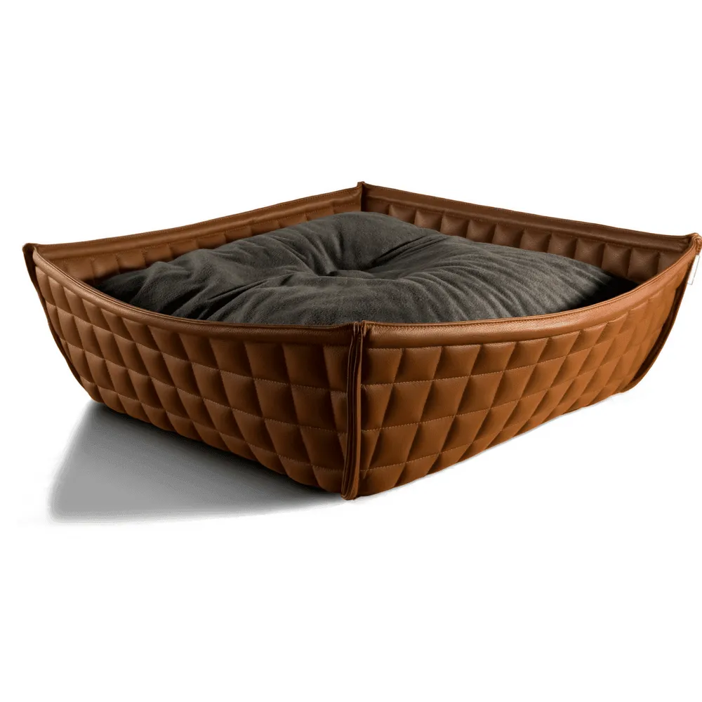 Orthopedic Cat Bed By Pet Interiors- Brown Leather Bowl