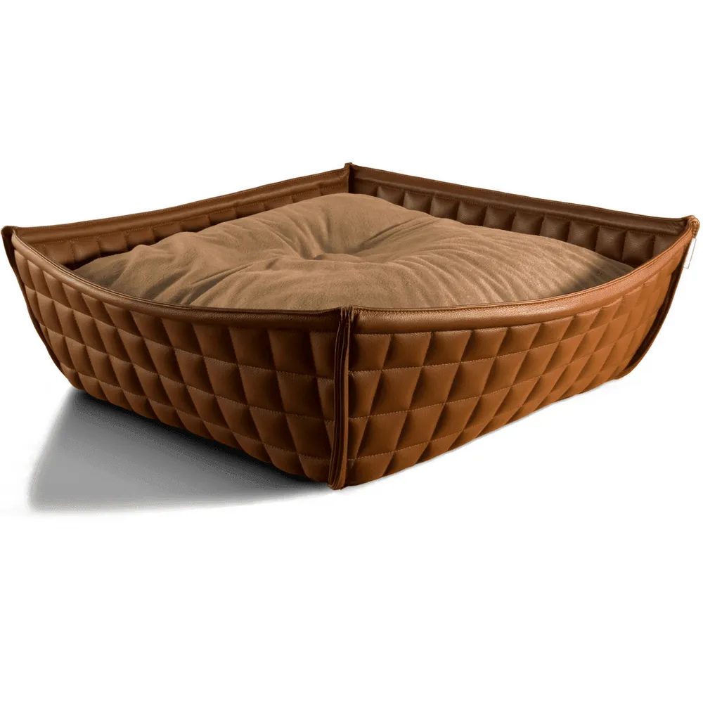 Orthopedic Cat Bed By Pet Interiors- Brown Leather Bowl
