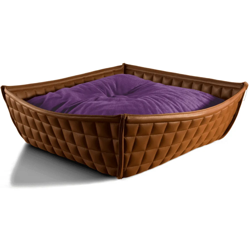 Orthopedic Cat Bed By Pet Interiors- Brown Leather Bowl