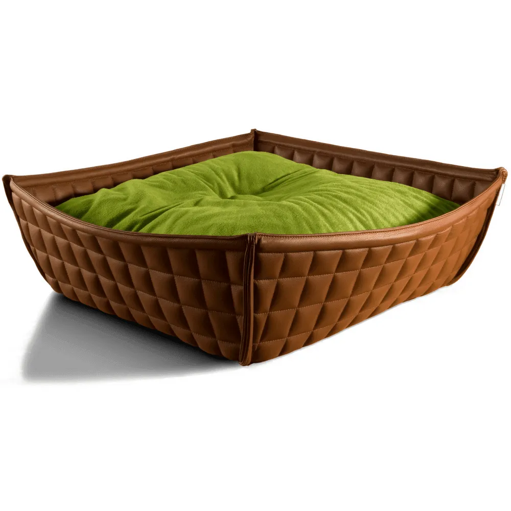 Orthopedic Cat Bed By Pet Interiors- Brown Leather Bowl