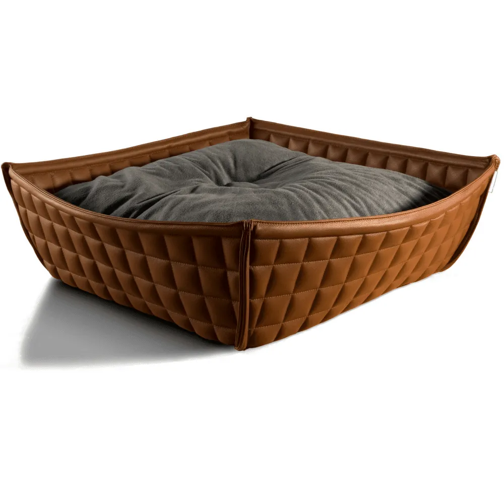 Orthopedic Cat Bed By Pet Interiors- Brown Leather Bowl