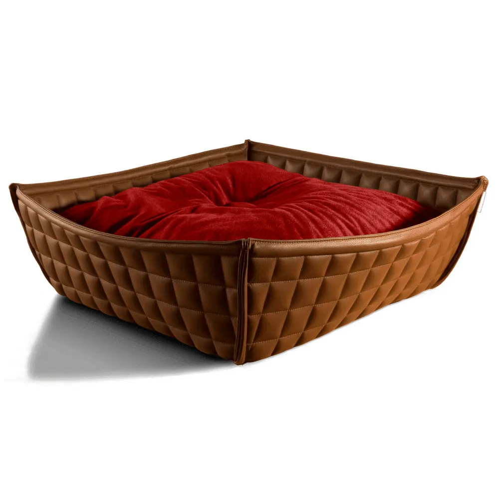 Orthopedic Cat Bed By Pet Interiors- Brown Leather Bowl