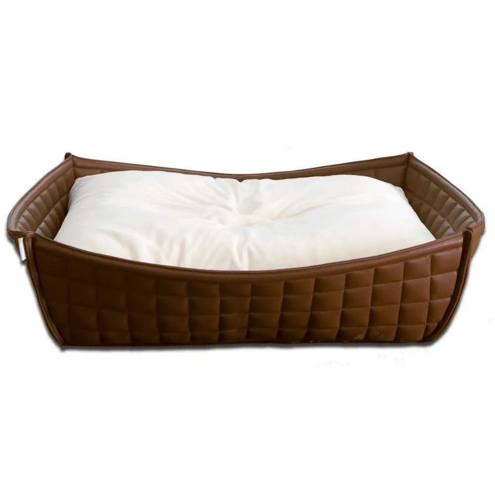 Orthopedic Dog Bed By Pet Interiors- Brown Leather Bowl