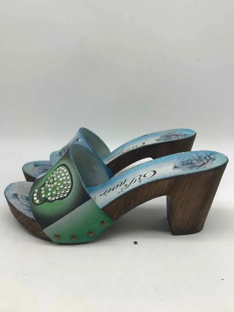 Pre-Owned Cafe Noir Blue Size 39 Mule Heels