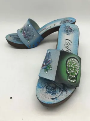 Pre-Owned Cafe Noir Blue Size 39 Mule Heels