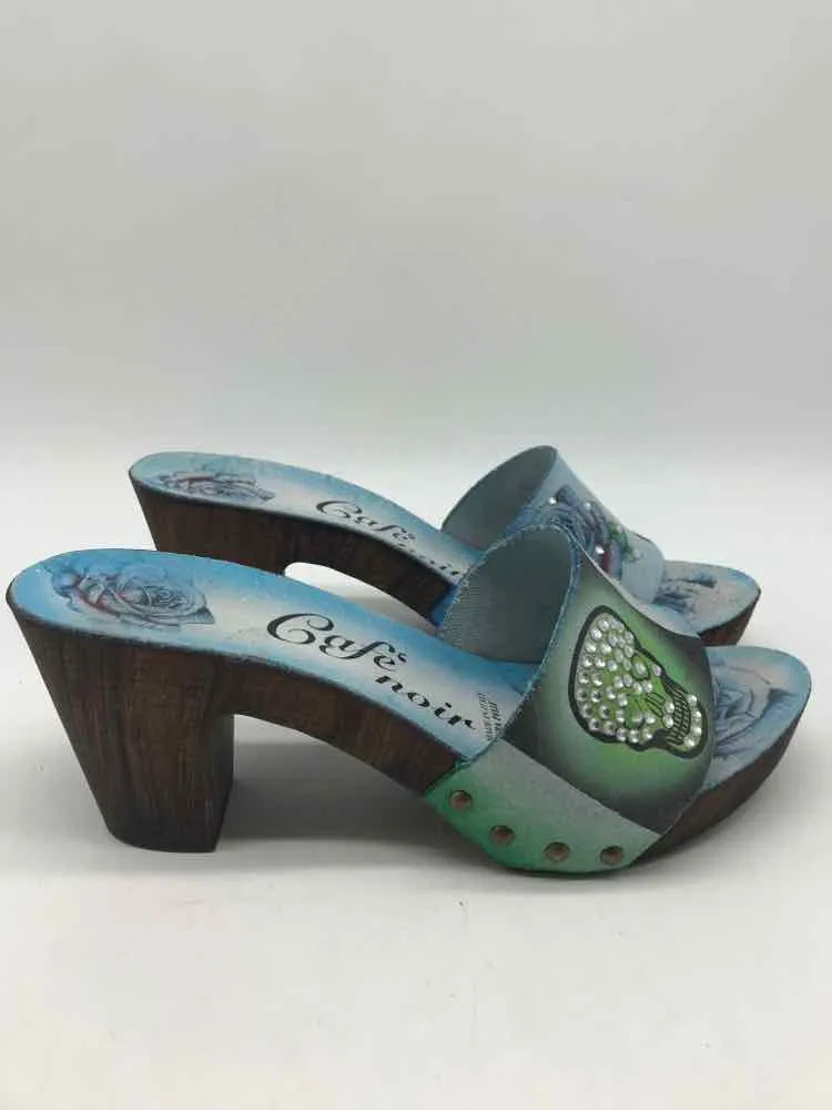 Pre-Owned Cafe Noir Blue Size 39 Mule Heels