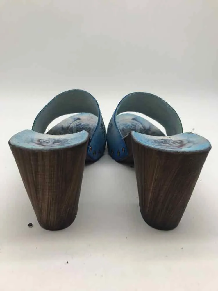 Pre-Owned Cafe Noir Blue Size 39 Mule Heels