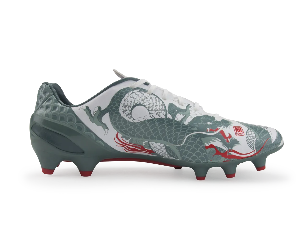 PUMA Men's evoSPEED 1.3 Graphic FG White/Sea Pine/High Risk Red
