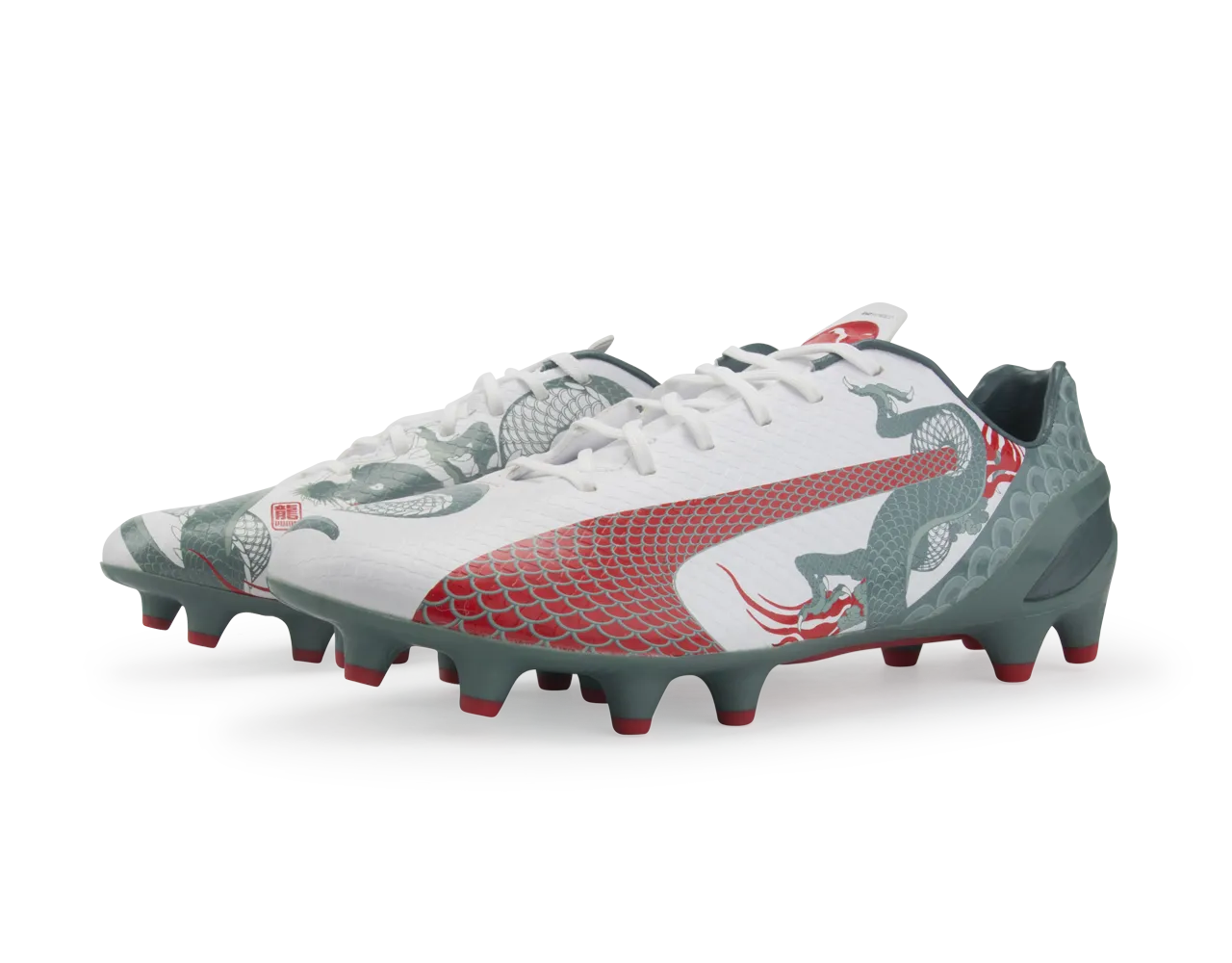 PUMA Men's evoSPEED 1.3 Graphic FG White/Sea Pine/High Risk Red