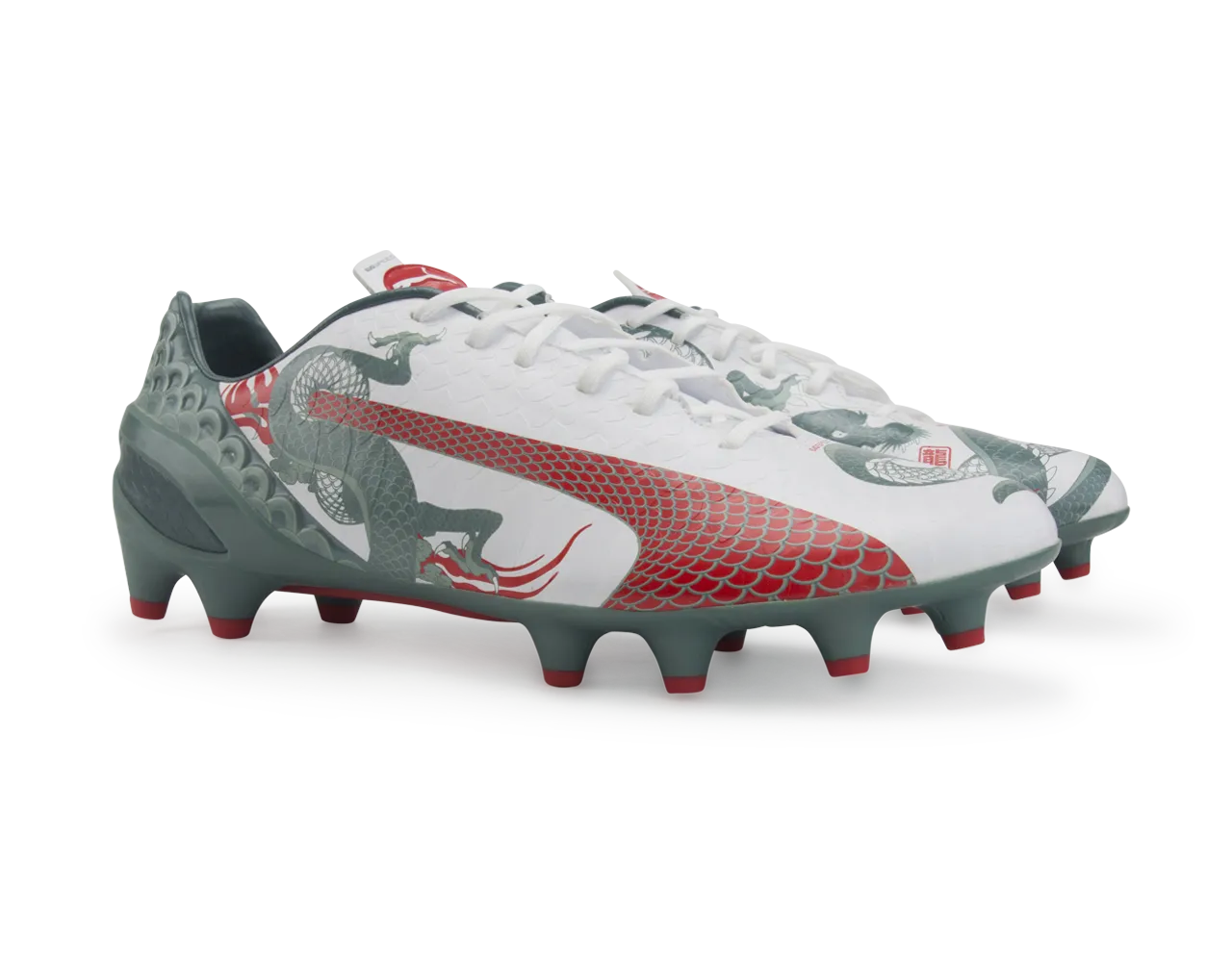 PUMA Men's evoSPEED 1.3 Graphic FG White/Sea Pine/High Risk Red