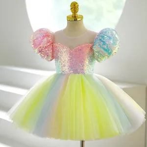 Rainbow Princess Dream Dress Fantasy Sequin Girl Dress Gorgeous Gradient Color Dress
