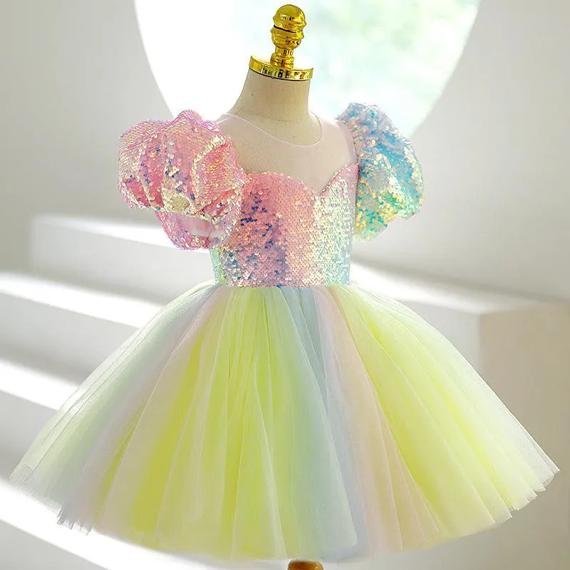 Rainbow Princess Dream Dress Fantasy Sequin Girl Dress Gorgeous Gradient Color Dress