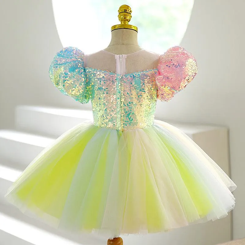 Rainbow Princess Dream Dress Fantasy Sequin Girl Dress Gorgeous Gradient Color Dress