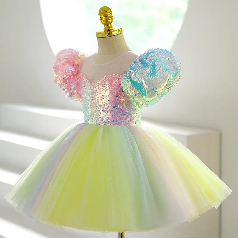 Rainbow Princess Dream Dress Fantasy Sequin Girl Dress Gorgeous Gradient Color Dress