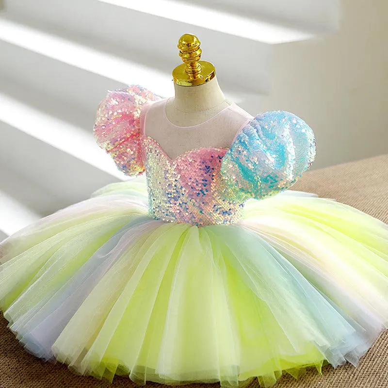Rainbow Princess Dream Dress Fantasy Sequin Girl Dress Gorgeous Gradient Color Dress