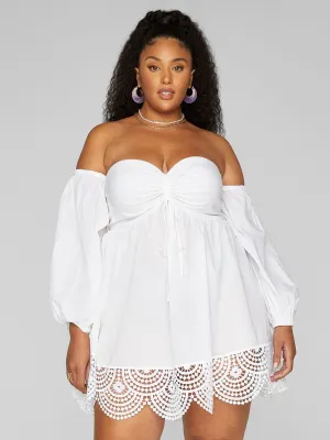 Renata Off-The-Shoulder Eyelet Trim Dress