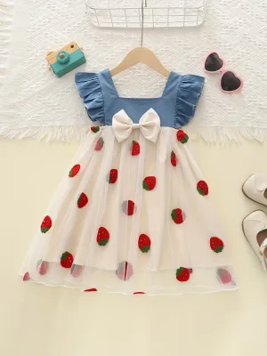Strawberry Sweetheart Gauze Dress - Delicate Mesh Stitching, Lightweight & Airy, Perfect for Vacation Casual Wear - A Thoughtful Summer Gift for Girls