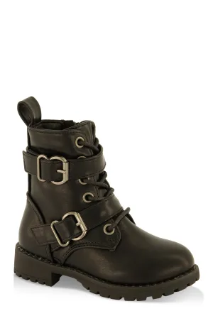 Toddler Girls Double Buckle Combat Boots