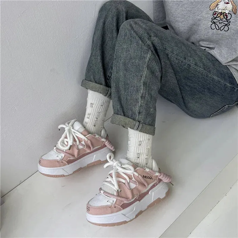 Wjczt Girls Casual Shoes Youth Running Sneakers Leather Orthopedic Flat Foot Embroidered Color Block Sneakers Large Size Children