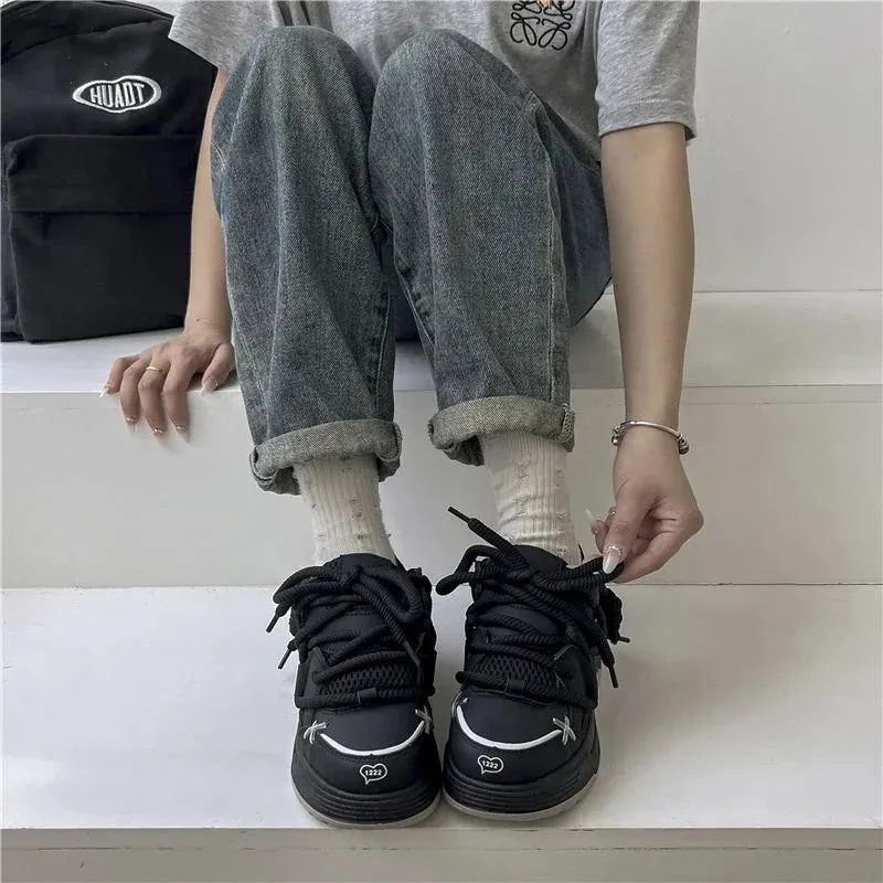 Wjczt Girls Casual Shoes Youth Running Sneakers Leather Orthopedic Flat Foot Embroidered Color Block Sneakers Large Size Children