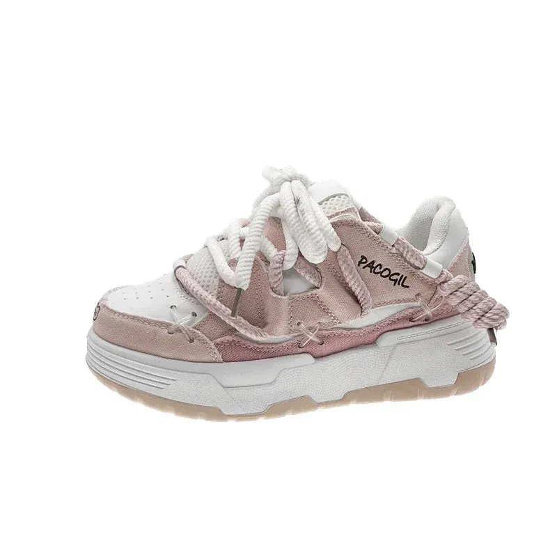 Wjczt Girls Casual Shoes Youth Running Sneakers Leather Orthopedic Flat Foot Embroidered Color Block Sneakers Large Size Children